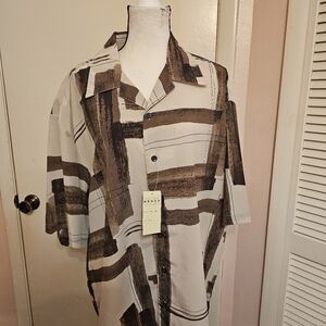 NWT Men's Beige and Brown Mench Abstract Shirt